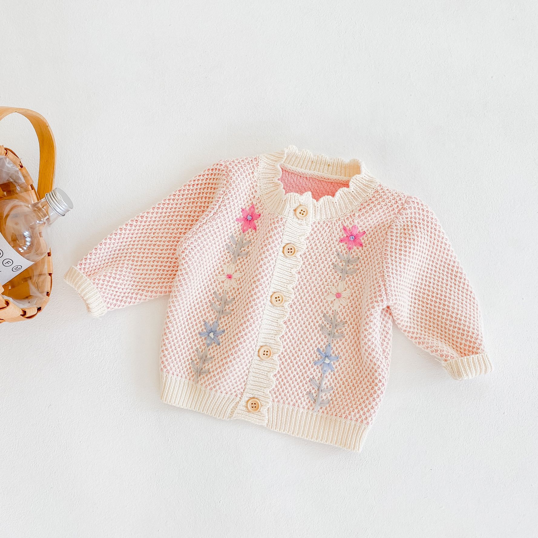 Baby Trui Gebreide Jas Bloem Borduren Jongens Meisjes Peuter Effen Trui Gebreide Baby Vest Kids Pasgeboren Kleding