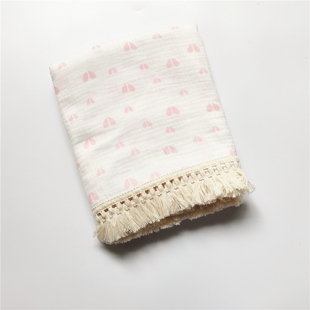 Bebé de muselina de algodón impreso Manta con borla para recibir a recién nacidos bebé gasa de Swaddle niños durmiendo colcha cubierta de cama: heart