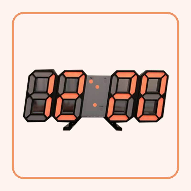 Nordic Digital Alarm Clocks Wall Hanging Watch Snooze Function Table Clock Calendar Thermometer Display Office Electronic Watch: Black and orange