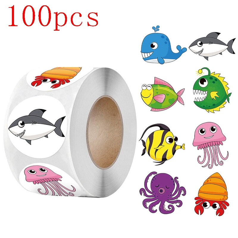 50-500pcs 1inch round good job cute animal teacher reward deco stickers korean logo stickers scrapbook paper Fridge stickers: HY2022-43-100pcs