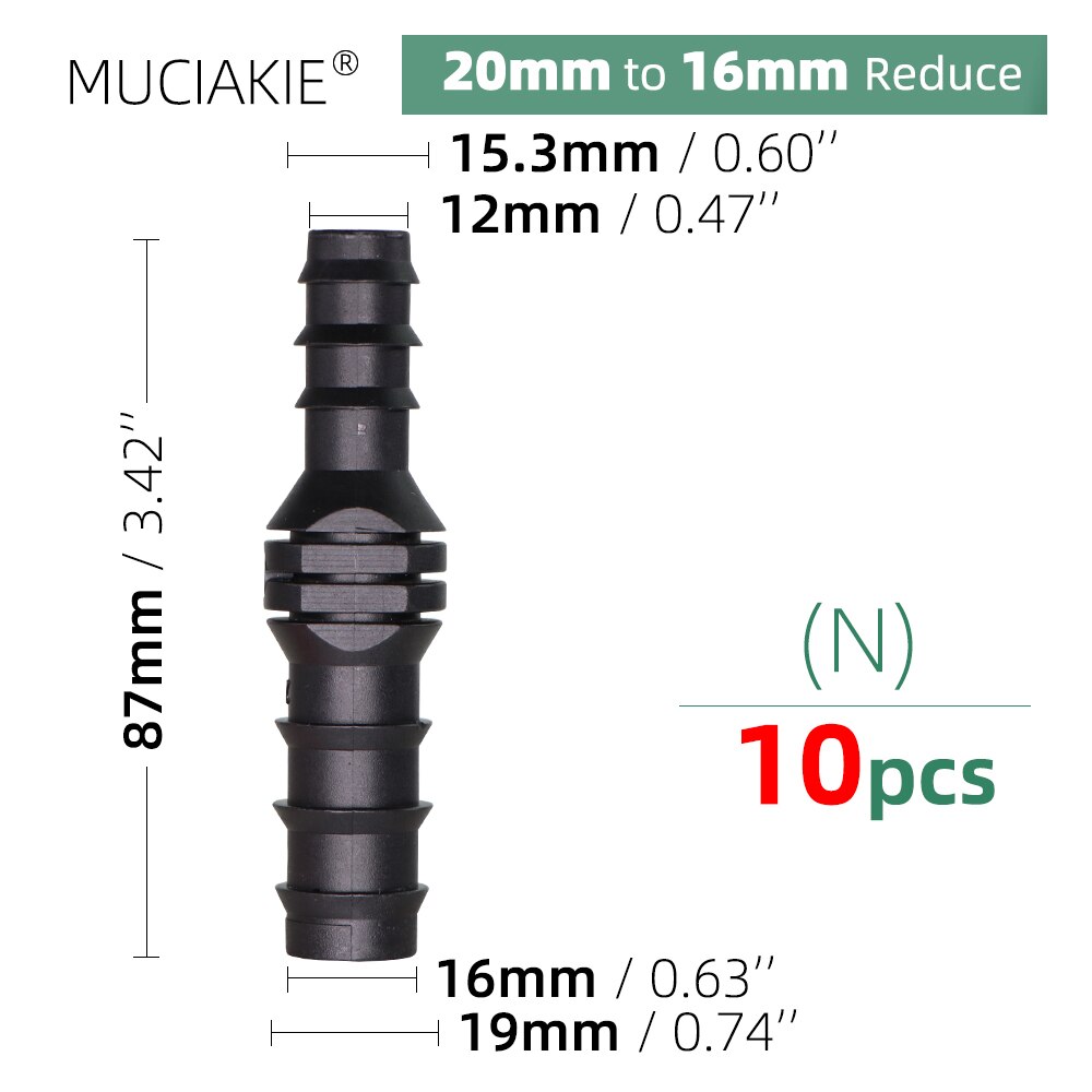 Drip Irrigation Water 16 20 25MM Barbed Connectors Tee Coupling Elbow Cap Plug End Kit 1/2 3/4&#39;&#39; Male Thread Tubing Hose Fitting: Nx10pcs