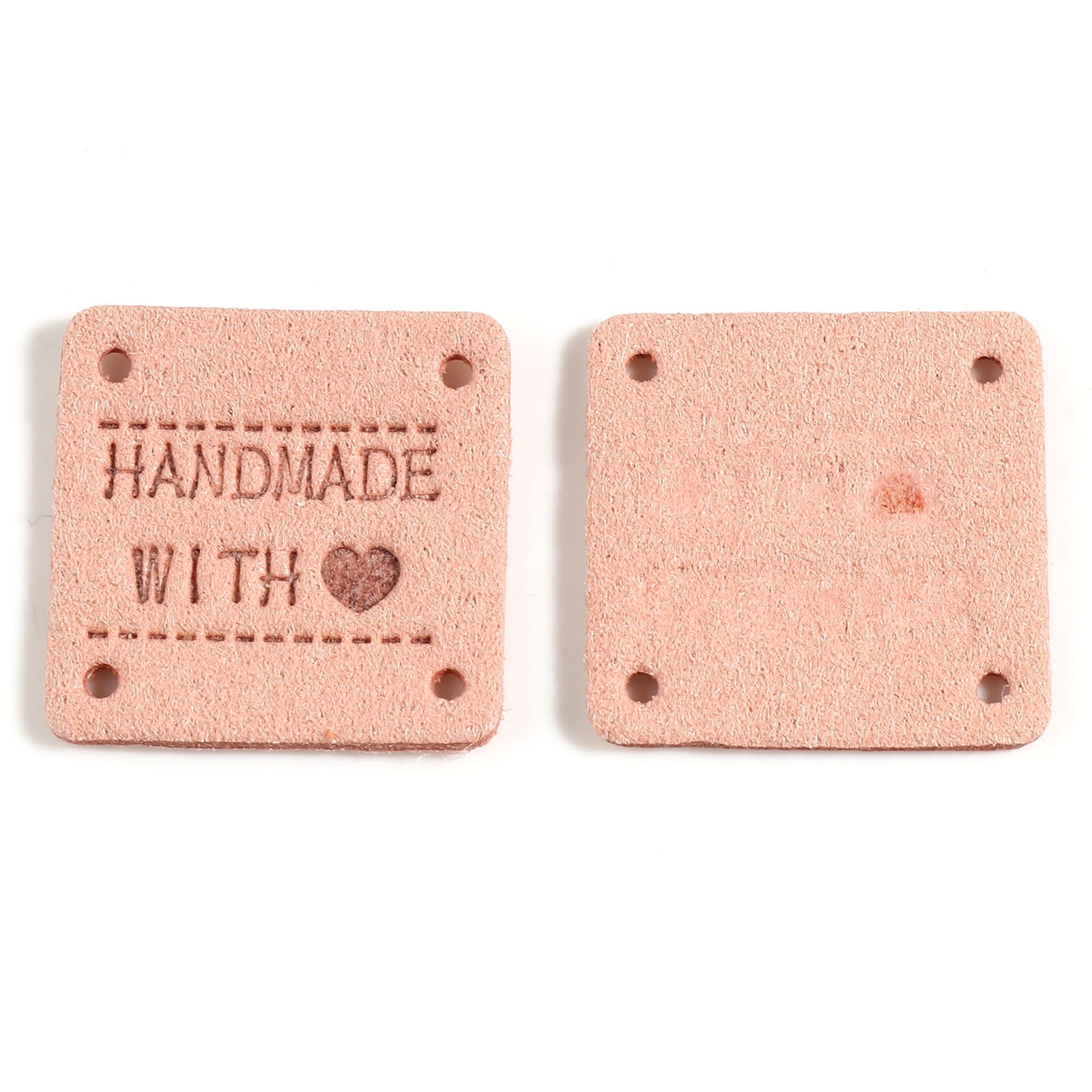 20 sztuk ręcznie wykonane z miłością odzież tłoczone etykiety sztuczny zamsz Lether etykiety tagi plac do szycia odzieży Knitting Tag 25x25mm: 10