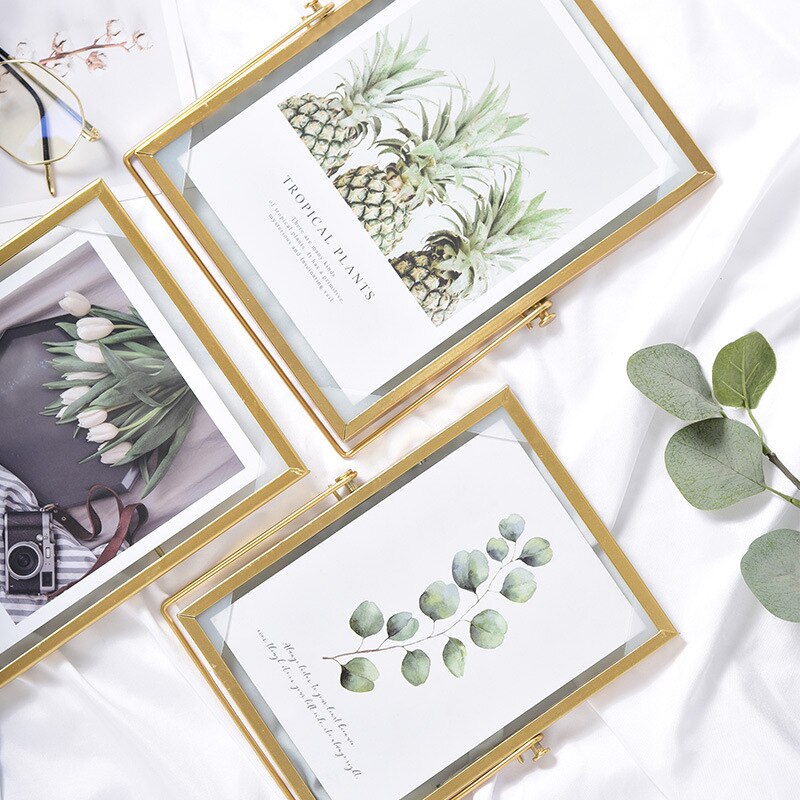 Nordic Geometric Metal Photo Frame Gold Glass Photo Frame Wedding Party Christmas Pictures Stand Holder Artist Home Decoration