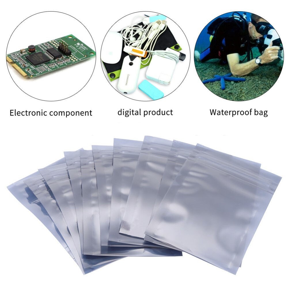 10 stk antistatiske poser til elektronikktilbehør aluminiumsoppbevaring med glidelås gjenlukkbar veske