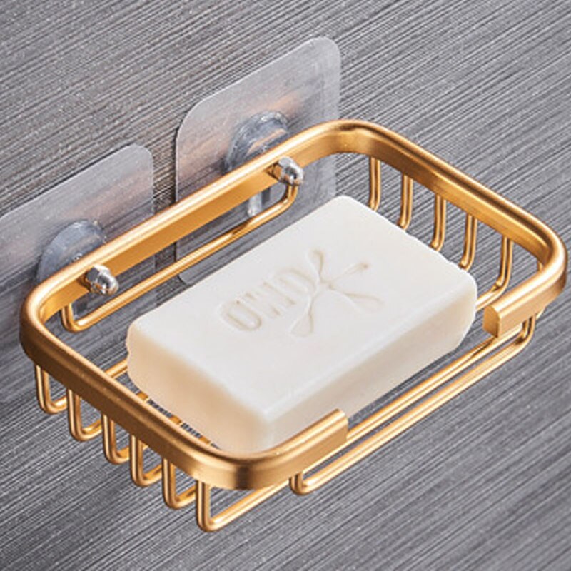 Porte-savon en aluminium multi-usages, sans poinçon, étagère de drainage, conteneur mural pour savon, accessoires de salle de bains et de cuisine: Gold