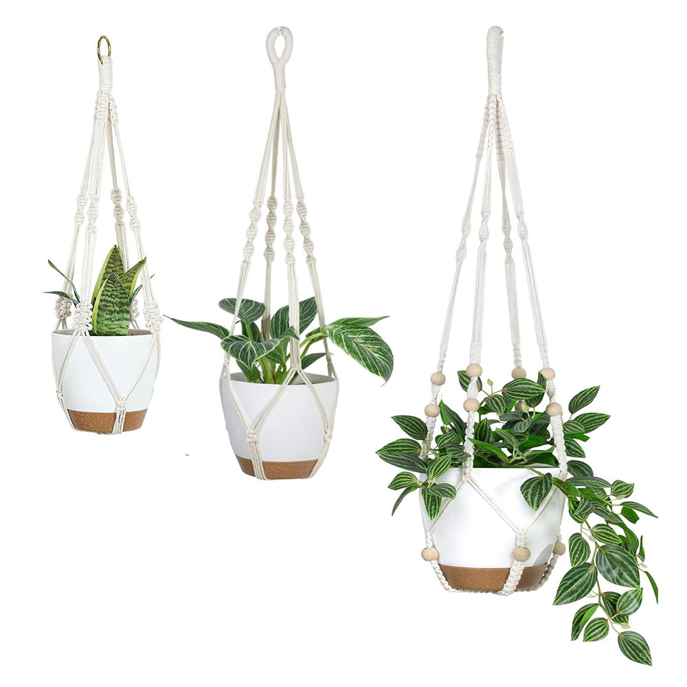 Handgemaakte macramé plantenhangers, bloempotten, balkonhangers, geknoopte hijstouwen, tuinbenodigdheden