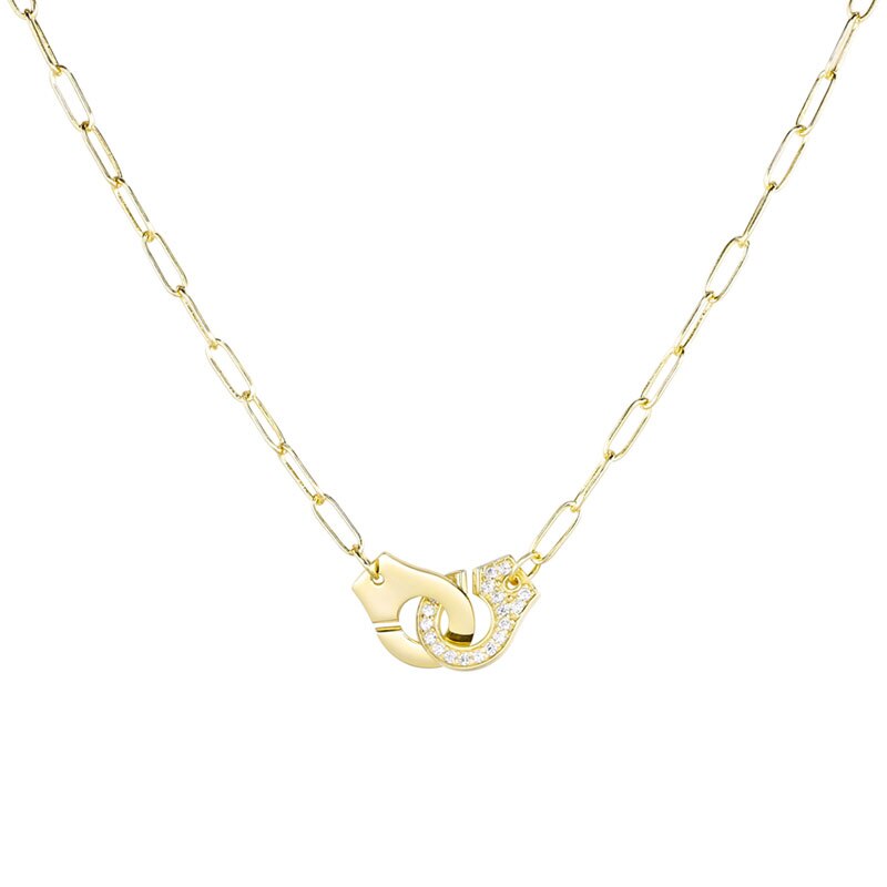 Moonmory S925 ciondolo e collana con manette in argento Sterling per donna collana con manette a catena in argento Menottes bianchi all'ingrosso: Half Stone Gold