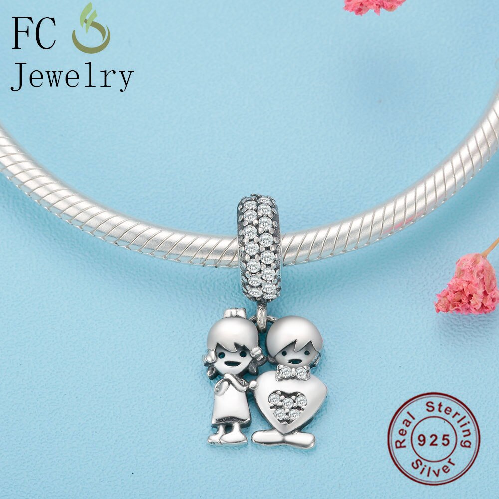 Fc Sieraden Fit Originele Charm Armband 925 Sterling Zilveren Broer Zus Jongen Meisje Hart Kraal Hanger Maken Berloque