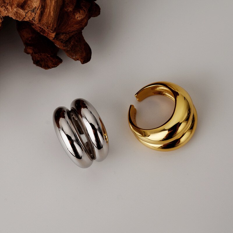 Japanese Luxury Geometric Double Layer Superimposed 925 Ring Sterling Silver Exaggerated Ins Finger Ring Female