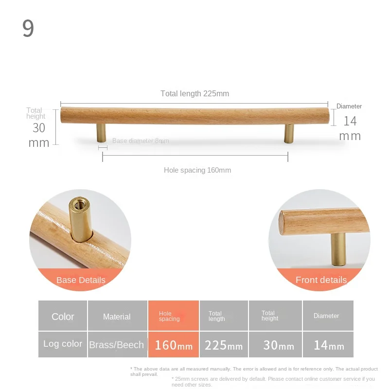 Nordischer Massivholzgriff, natürliche Holzfarbe, runde Kugel, Schranktür, Kleiderschrank, minimalistisch, luxuriös, Buchenholzmaserung, Schubladengriff: Rosa