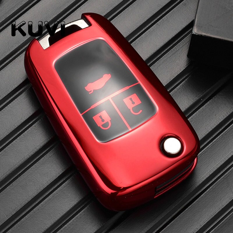 TPU Car Folding Key Case Cover For Chevrolet Cruze Aveo Trax Sail Malibu Captiva Opel Vauxhall Astra J Corsa Insignia Mokka: 3 button-red