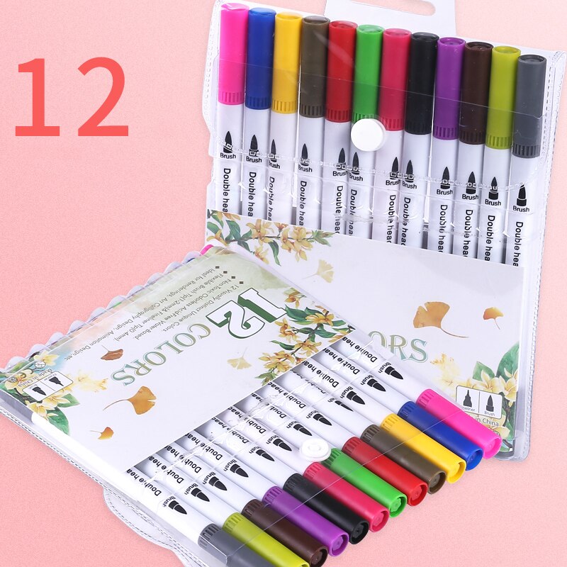12/18/24/36/48/72/100 Uds. Colores FineLiner dibujo pintura acuarela arte rotuladores doble punta pincel suministros escolares: 12 Colors