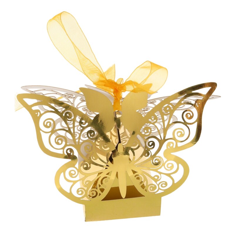 50 Stuks Vlinder Bruiloft Gunst Doos Snoep Box Geschenkdoos Bruiloft Gunsten Event Party Benodigdheden Bruiloft Decoratie (Golden): Default Title