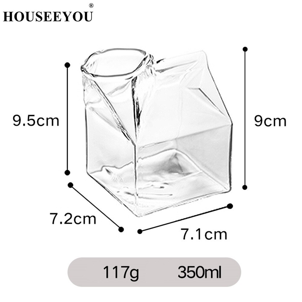 HOUSEEYOU 350ML Milk Box Shaped Glass Cup Coffee Cups Mug Juice Drinking Bottle Clear Glass Home Bar Restaurant Tools