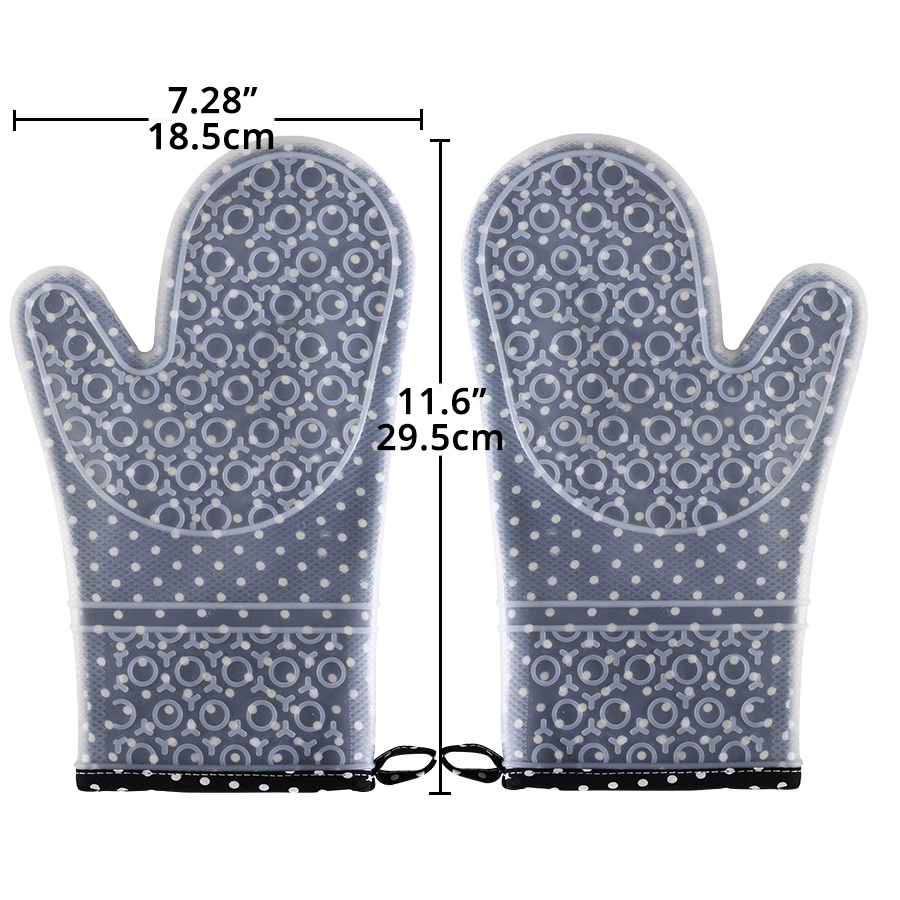 Oven Mitts 1 Pair - Silicone and Cotton Double -layer Heat Resistant Gloves / Silicone BBQ Gloves - Perfect for Baking Grilling: 29X18cm A