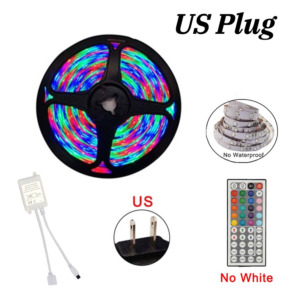 RGB LED Light Strip SMD2835 Flexible Ribbon RGB Led Strip Lights No Waterproof 5M Tape DC 12V with Remote Control Adapter: US Plug