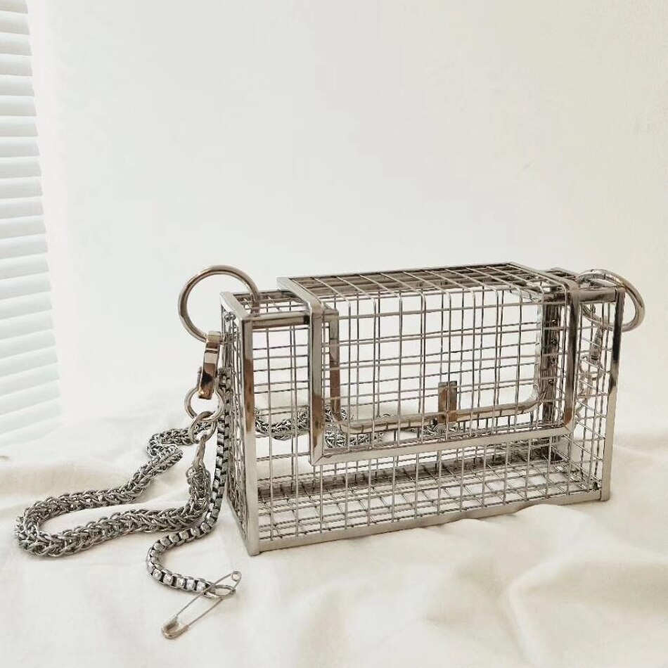 INS Hollow Out Clutch Bag Bird Cage Women Handbag Tote Metal Cage Girls Top-Handle Bags Purse Party Pouch Evening Bag