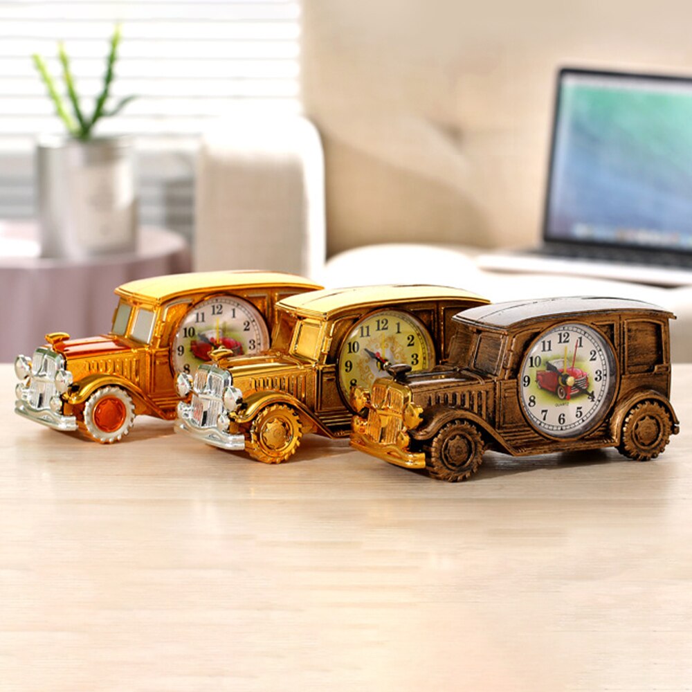 Klasyczny samochód kształt budzik zasilanie bateryjne ambona plastikowy analogowy budzik dla dzieci prezent Dom sypialnia wystrój stołu