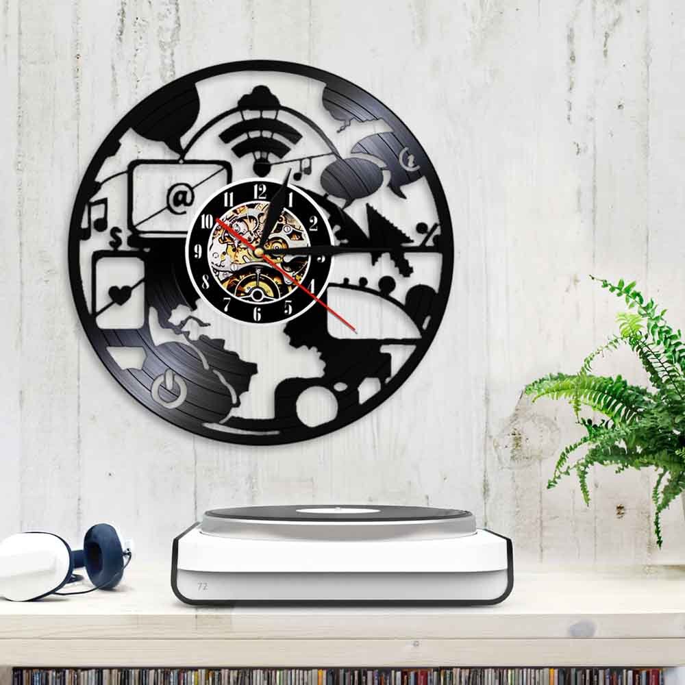 Horloge murale Chic pour ordinateur, moderne, décoration artistique de bureau, Vintage, disque vinyle, idée Geek Nerd
