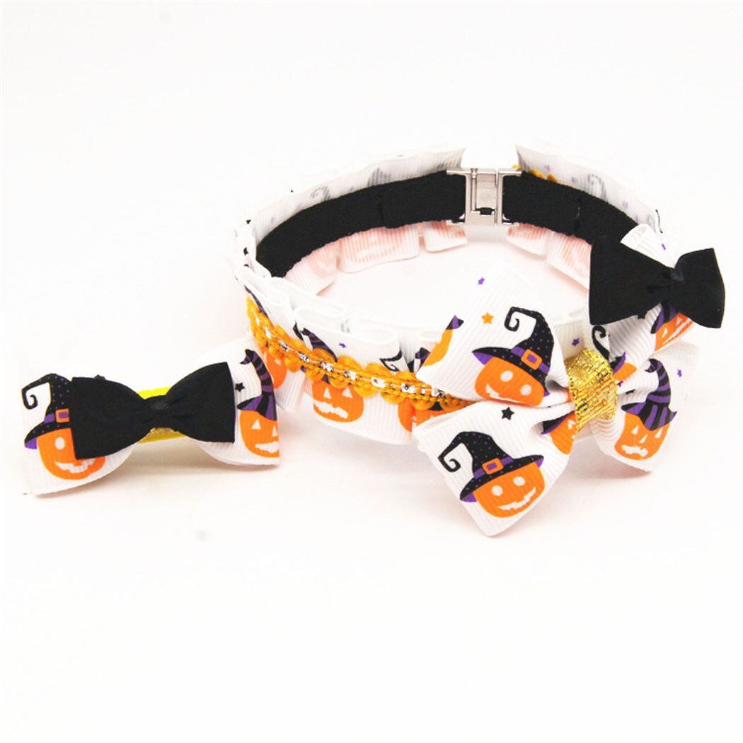 Halloween Halsband Makkelijk Op Pompoen Gedrukt Strik kraag en Haar Clip set met bowtie voor pet Huisdier kraag