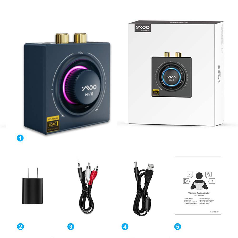 Ricevitore Bluetooth 5.2 1Mii B06T3+, adattatore Audio Bluetooth LDAC Aptx per stereo domestico, Jack RCA da 3,5 mm aux HiFi