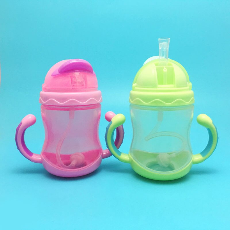 240/330ml silikone baby fodringsflasker halm babyer med håndtag vand mælk bred mund fodring flaske