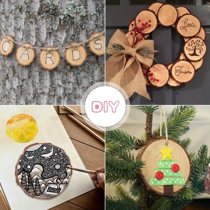 50 stuks natuurlijke houten schijfjes knutselset onafgewerkt voorgeboord met gat houten cirkels geweldig voor knutselen kerstversiering