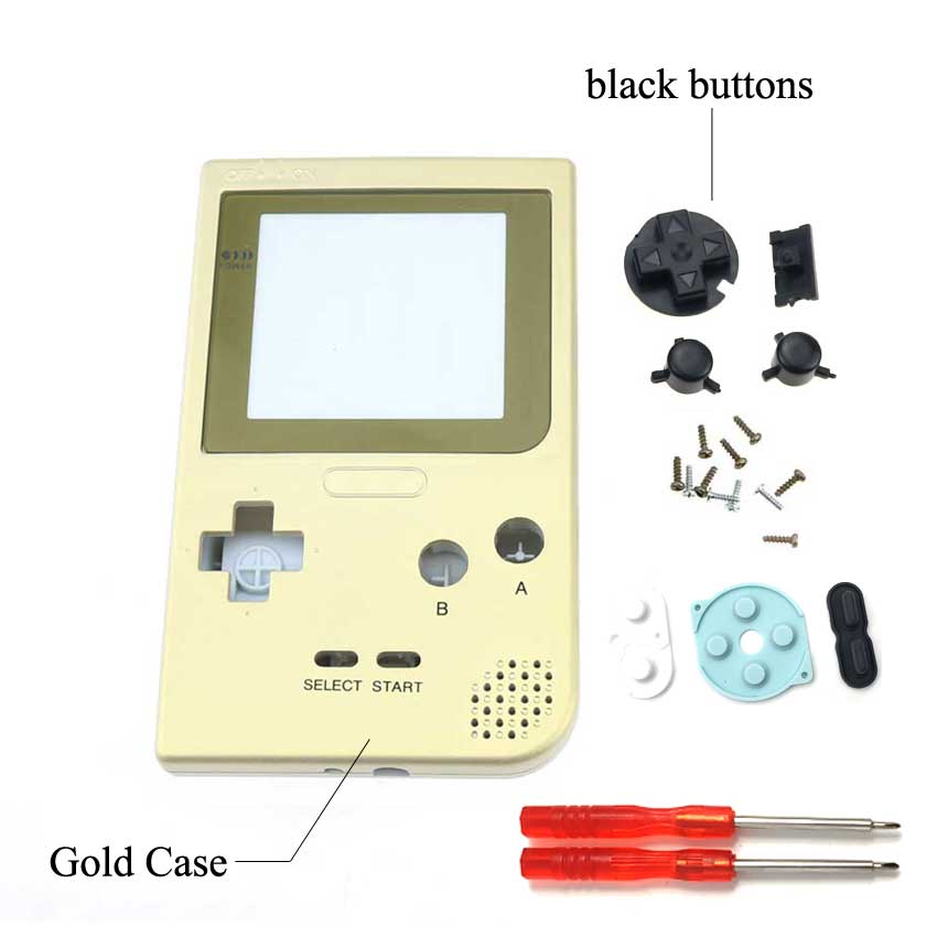 1PCS di Plastica Pieno di Caso Della Copertura Dell'alloggiamento per Gameboy Pocket Console di Gioco per GBP Borsette Caso W/Bottoni Kit pad in gomma A Vite Driver: J Gold