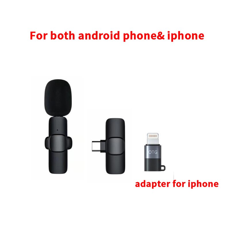Wireless Lavalier Microphone Portable Audio Video Recording Mic For IPhone Android Live Game Mobile Phone: type-c with adapter