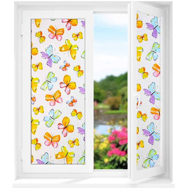 Película de Ventana de vidrio opaco esmerilada con flores de 45cm * largo y 100cm para privacidad de ventanas pegatinas de vidrio adhesivo decorativo para el hogar