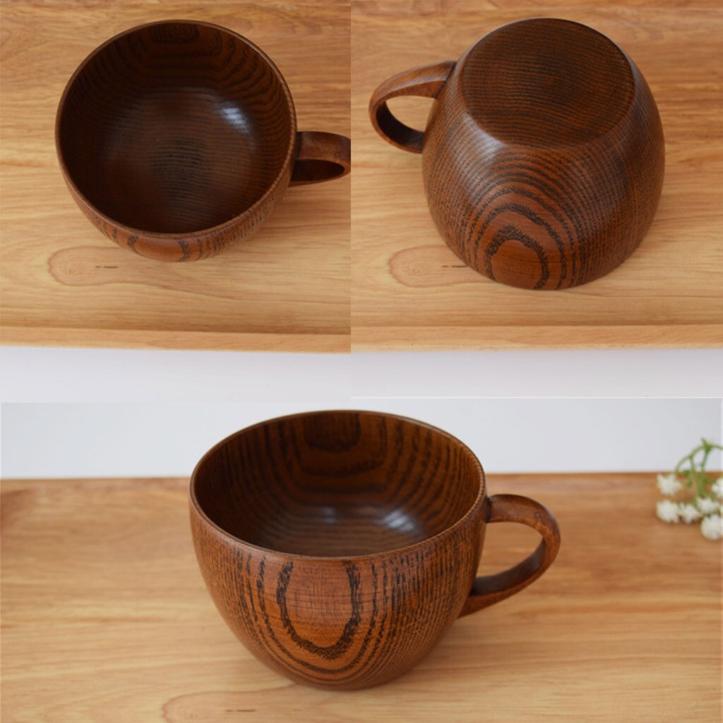Coffee milk flat bottom cup Primitive Handmade Natural Wood Coffee Tea Beer Milk Mug#p25