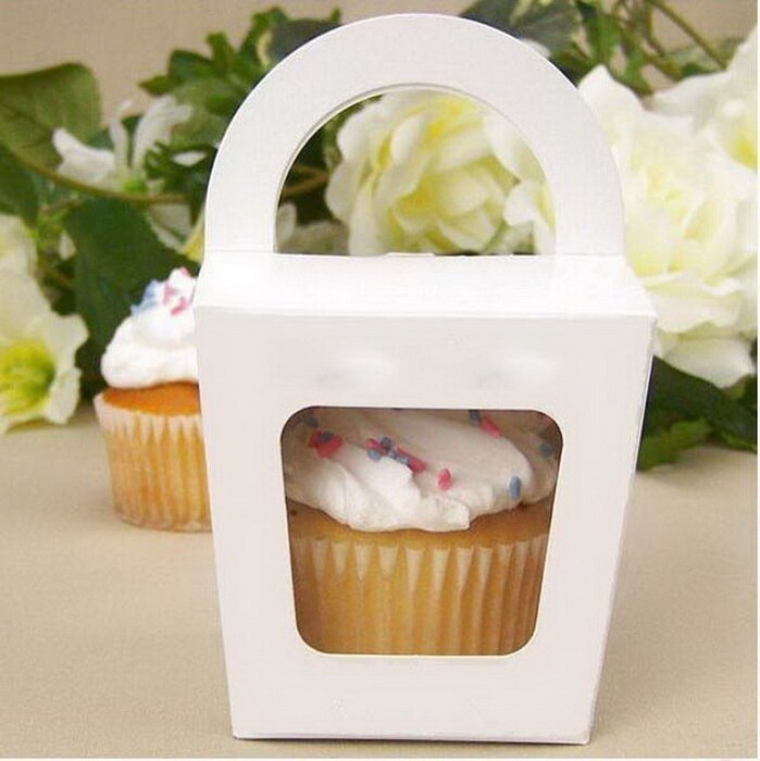 Cupcake Cake Box Verpakking Met Handvat Enkele Cupcake Dozen Pudding Case Met Voering 12 Pcs
