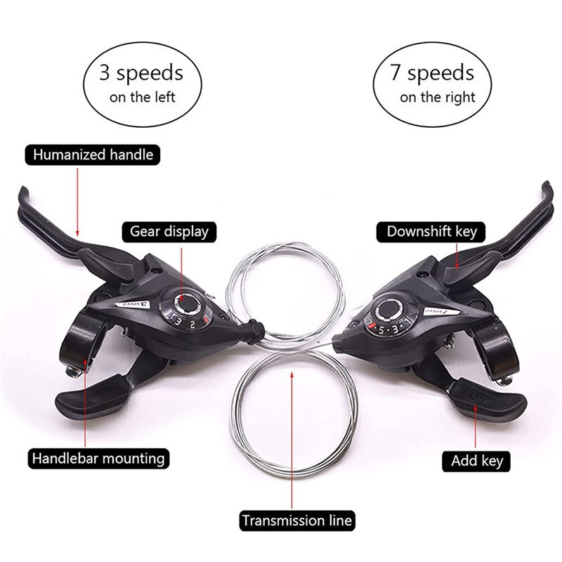Bicycle Shifter Brake Gear Shifter 21 Speed or Set Black v-brake for Shimano Mountain Cycling Conjoined Finger Dial Levers Handl