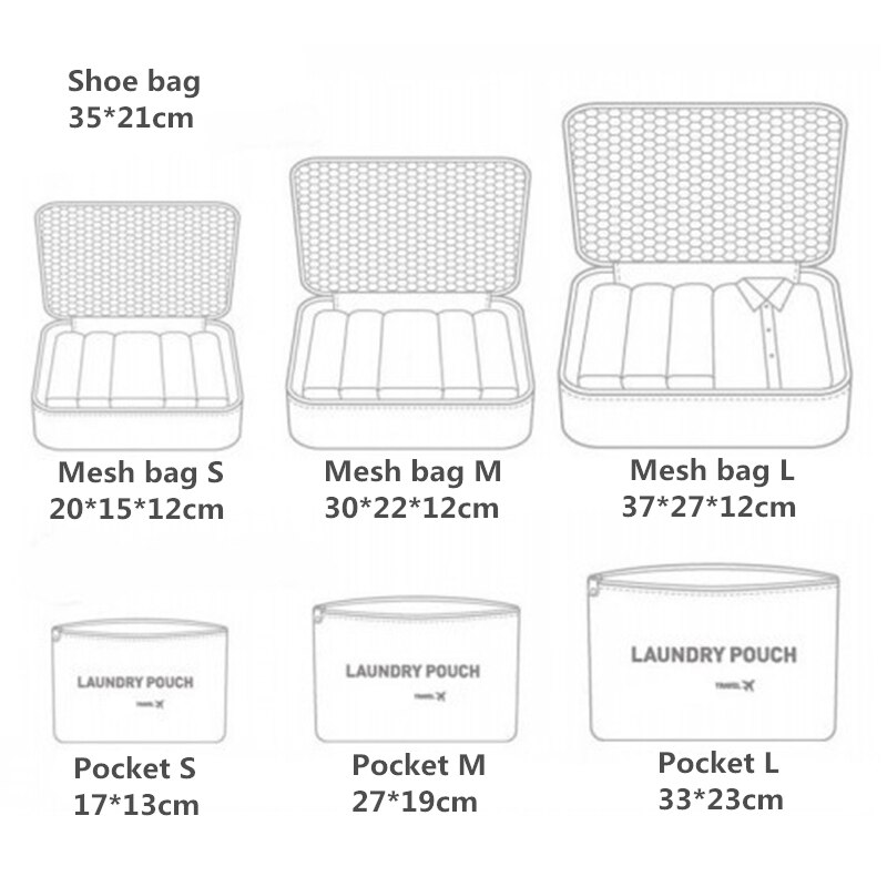 Nova 7 pçs/set De Armazenamento Roupas Íntimas Saco de Viagem Portátil Bagagem Organizador Roupas de Alta Qualidade de Acabamento Conjunto de Malha Saco De Viagem