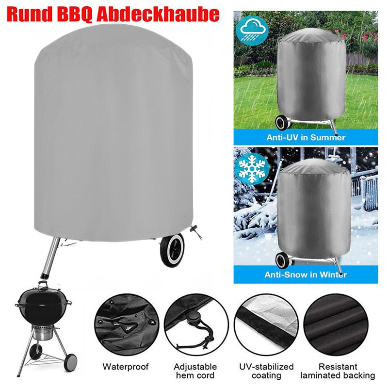 210D Outdoor Barbecue Cover Duty Grill Cover Rain Protection BBQ Cover Round Grill Grey Garden Dust Waterproof Weber Heavy Hood
