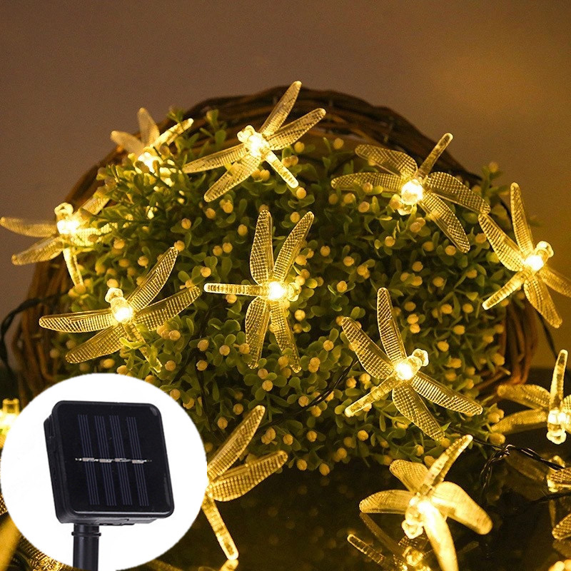 Guirlande lumineuse solaire libellule, guirlande lumineuse d'extérieur avec 8 Modes, étanche, à énergie solaire, pour Patio, cour, décoration de noël