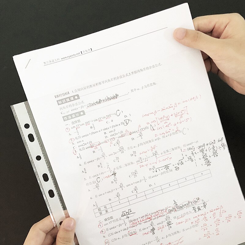 20pcs A4 Transparent PP File Holder Notebook Loose Leaf Pouch Punched Pocket Folders Filing Document Sheet Protectors Folder Bag