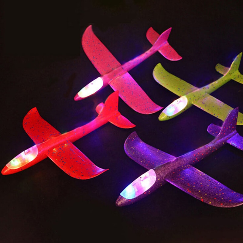 48cm fly hånd kaste flyvende svævefly skum fly ledet lys op lysende legetøj til børn diy flyvemaskine model drenge