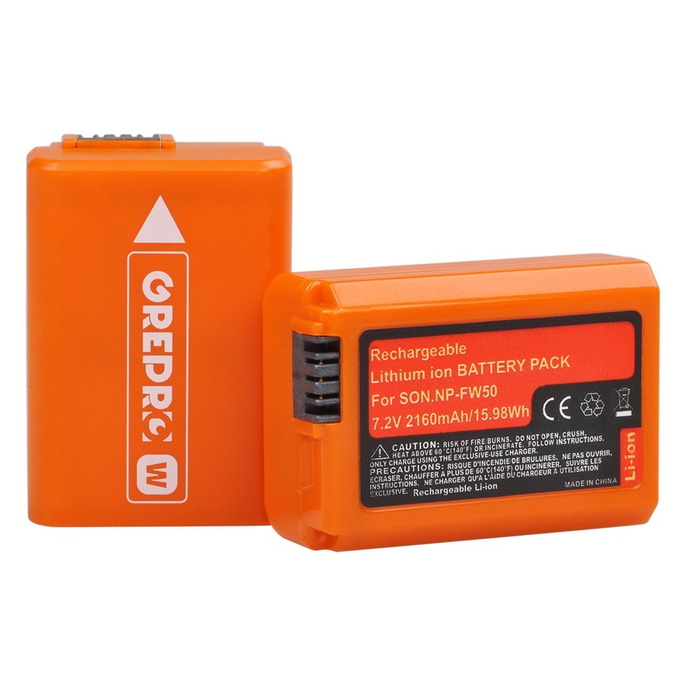 2160Mah NP-FW50 Oranje Oplaadbare Batterij Voor Sony Np FW50 NPFW50, a6000 A6400 A6500 A6300 A7 A7II A7RII A7SII A7S A7S2 A7R