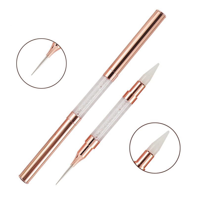 BQAN-Bolígrafo de cera para punteo de Metal acrílico, dos cabezales, para recoger diamantes de imitación, lápiz para cera de uñas, herramienta artística para manicura: white white
