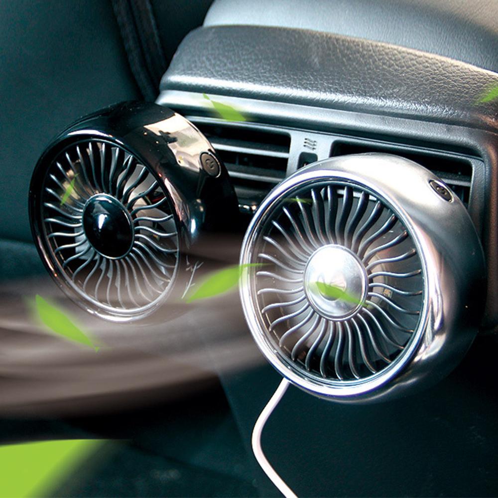 12V Electric Car Fan 360 Degree Rotatable 2 Speed Dual Head Car Auto Cooling Air Circulator Fan for Van SUV RV Auto