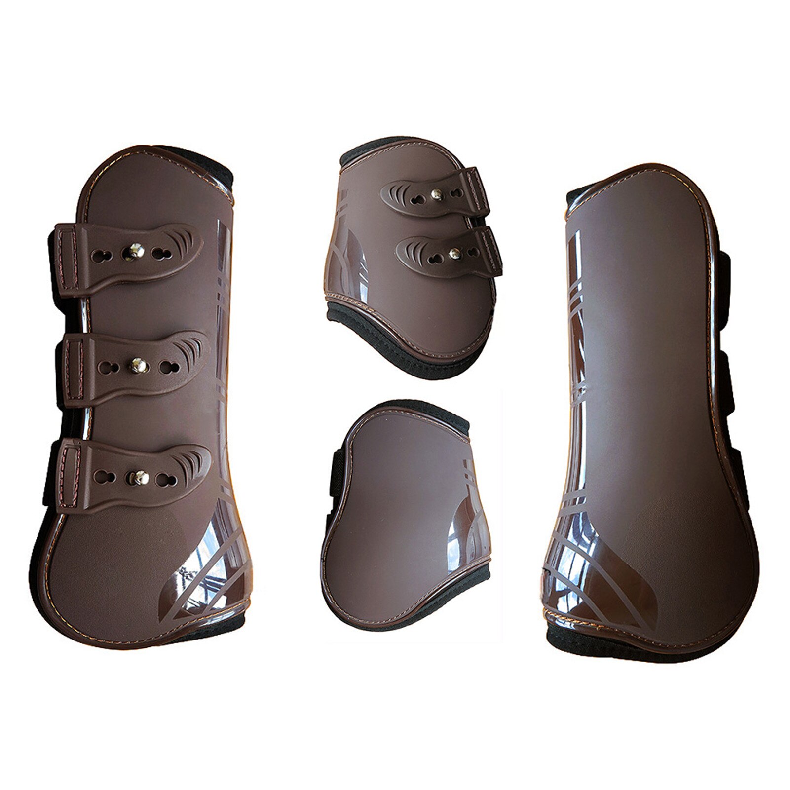 Paardensport Duurzaam Riding Pu Lederen Verstelbare Paard Been Laarzen Guard Training Bescherming Wrap Front Achterpoten Brace Outdoor Farm: Brown M