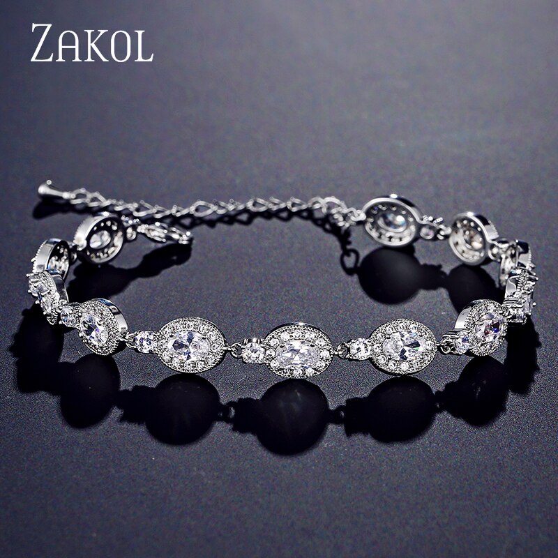 ZAKOL blanco rosa Color oro forma ovalada Zirconia cúbica cristal mujer pulsera boda pulseras joyería FSBP2115