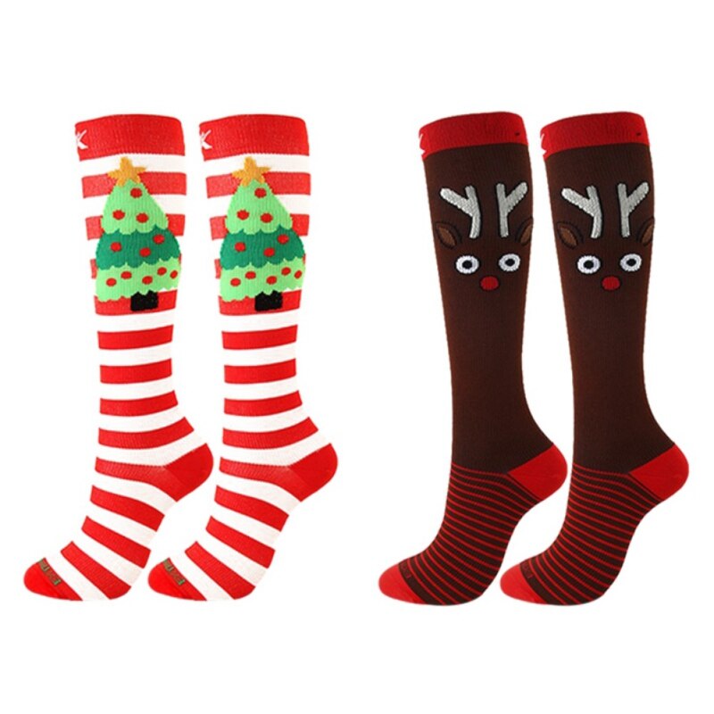 Dames heren sokken kerst compressiekousen druksokken elandenpatroon elastische kniekousen hardloopsokken