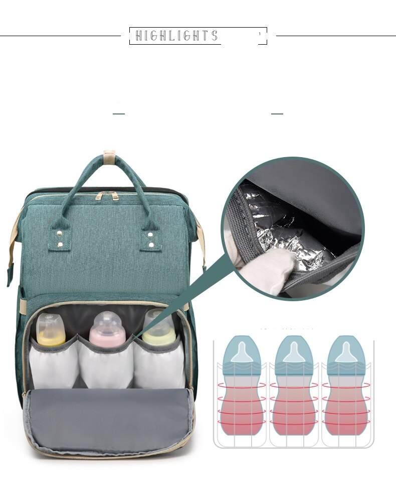 Mode Luiertassen Rugzak Multifunctionele Opvouwbare Baby Bed Wieg Tas Grote Capaciteit Wandelwagen Zak Isolatie Verpleging