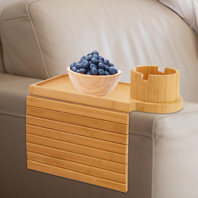 Soffa mugghållare bricka mugghållare för soffa sidobord i trä fällbar träsoffa armstöd bricka för dryck snacks fjärrkontroll telefon