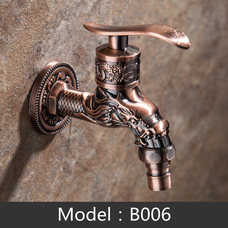 Carved Wall Mount Garden Faucet Lengthen Brass Decorative Outdoor Bibcock Tap Watering Fitting Faucet Adapter: B006-Zinc alloy