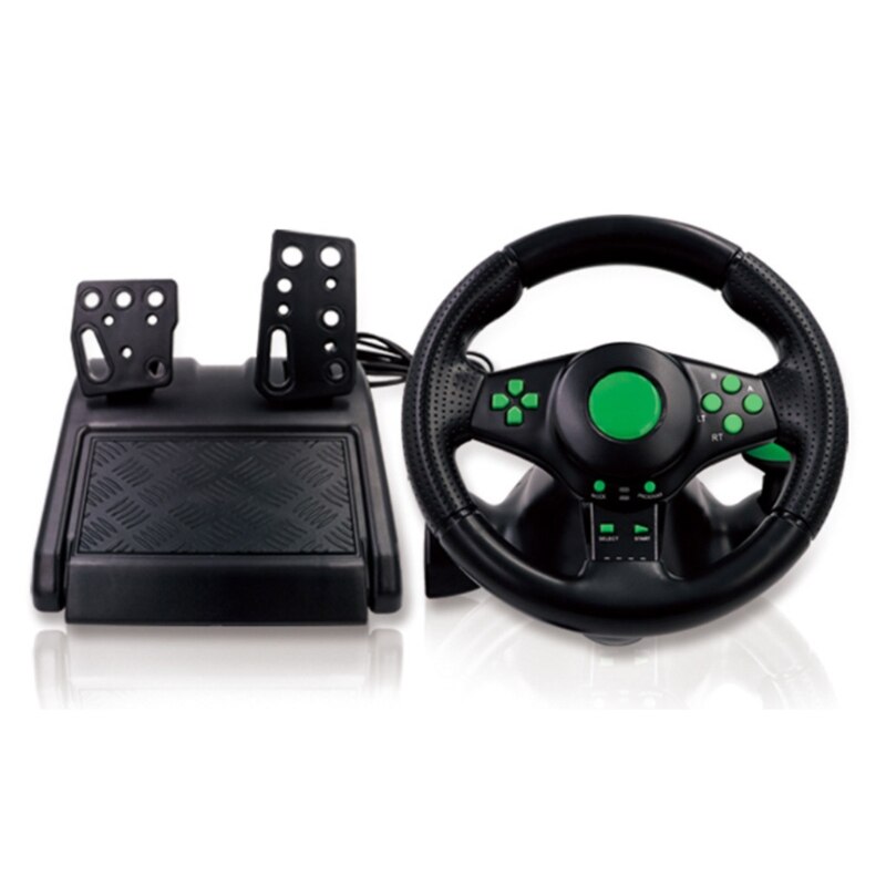 Gaming Steering Wheel with Pedals 180 Degree Rotation Vibration USB PC Steering Wheel Compatible with XB360/PS3/PS2/PC K1KF: Default Title
