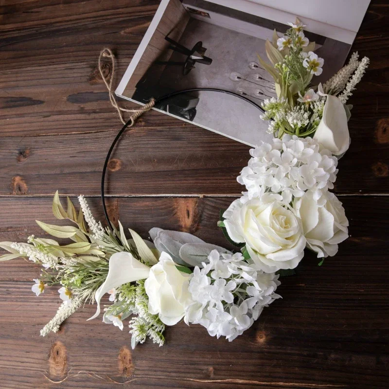 55CM Artificial Rose Ring Wall Hanging Half Ring Home Decoration Flower Wedding Supplies Wall Decoration