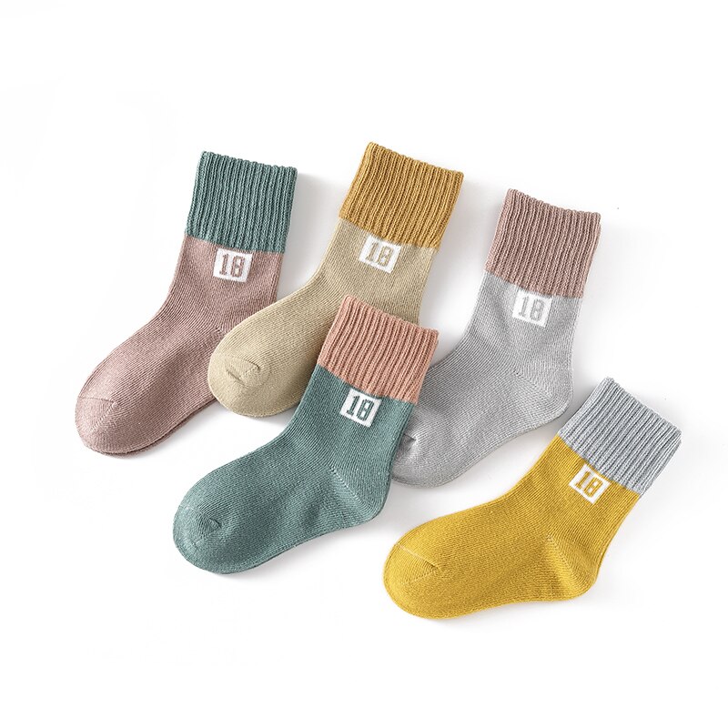 5Pairs/lot Baby Socks Breathable Cotton Children Socks for Girls Boys Cotton Cute Solid Autumn And Winter Toddler Socks: S(1-3Y)